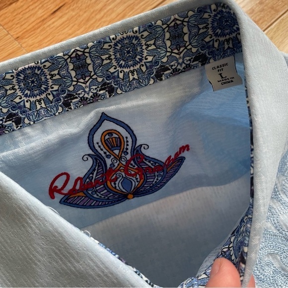 Robert Graham Light Blue Short Sleeve Tonal Patterned Leakey Button Down NWT L - Picture 4 of 9